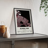 Minimalist Blundell Park football stadium map wall art in black red and white