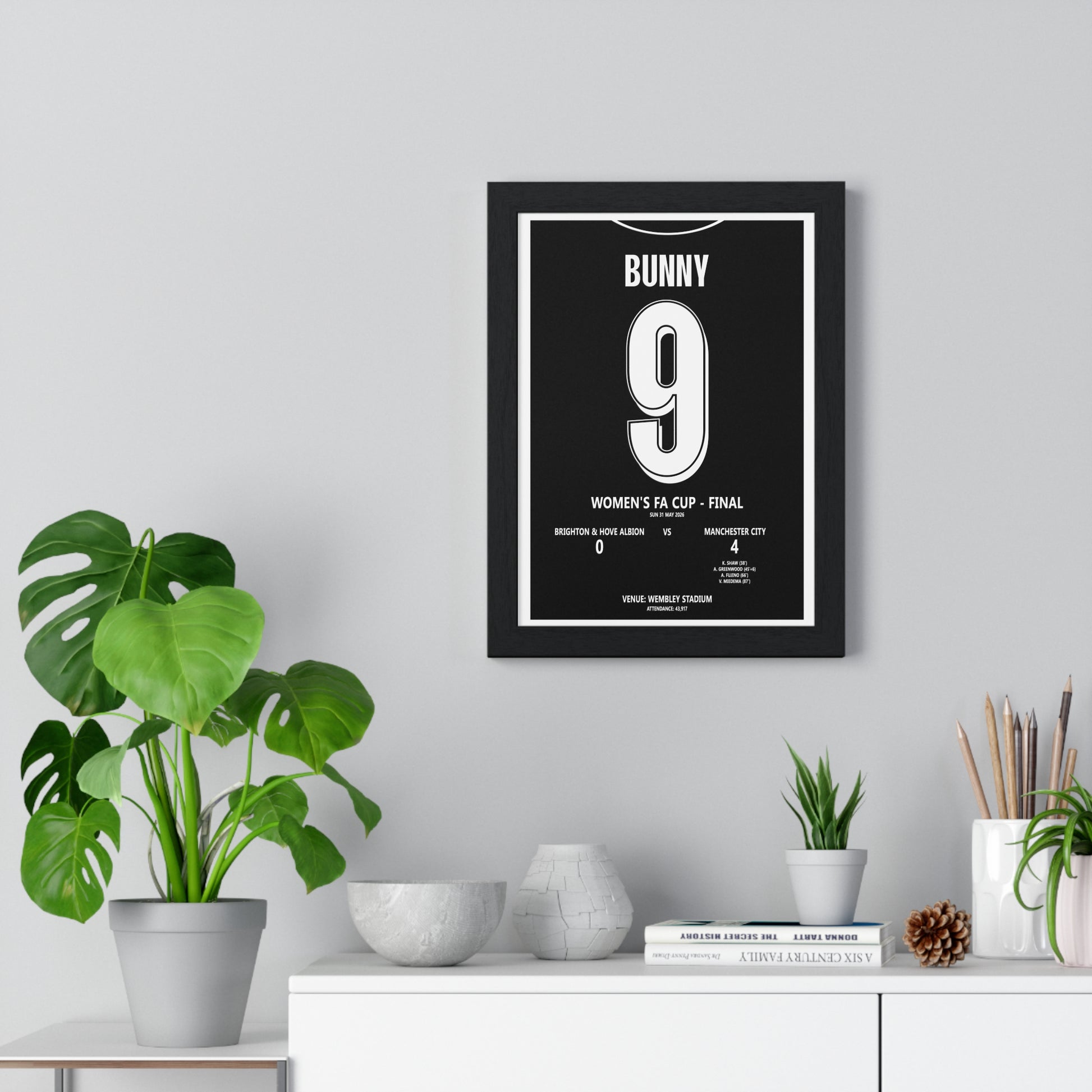 Manchester City Women's FA Cup Final 2026 framed lifestyle mockup