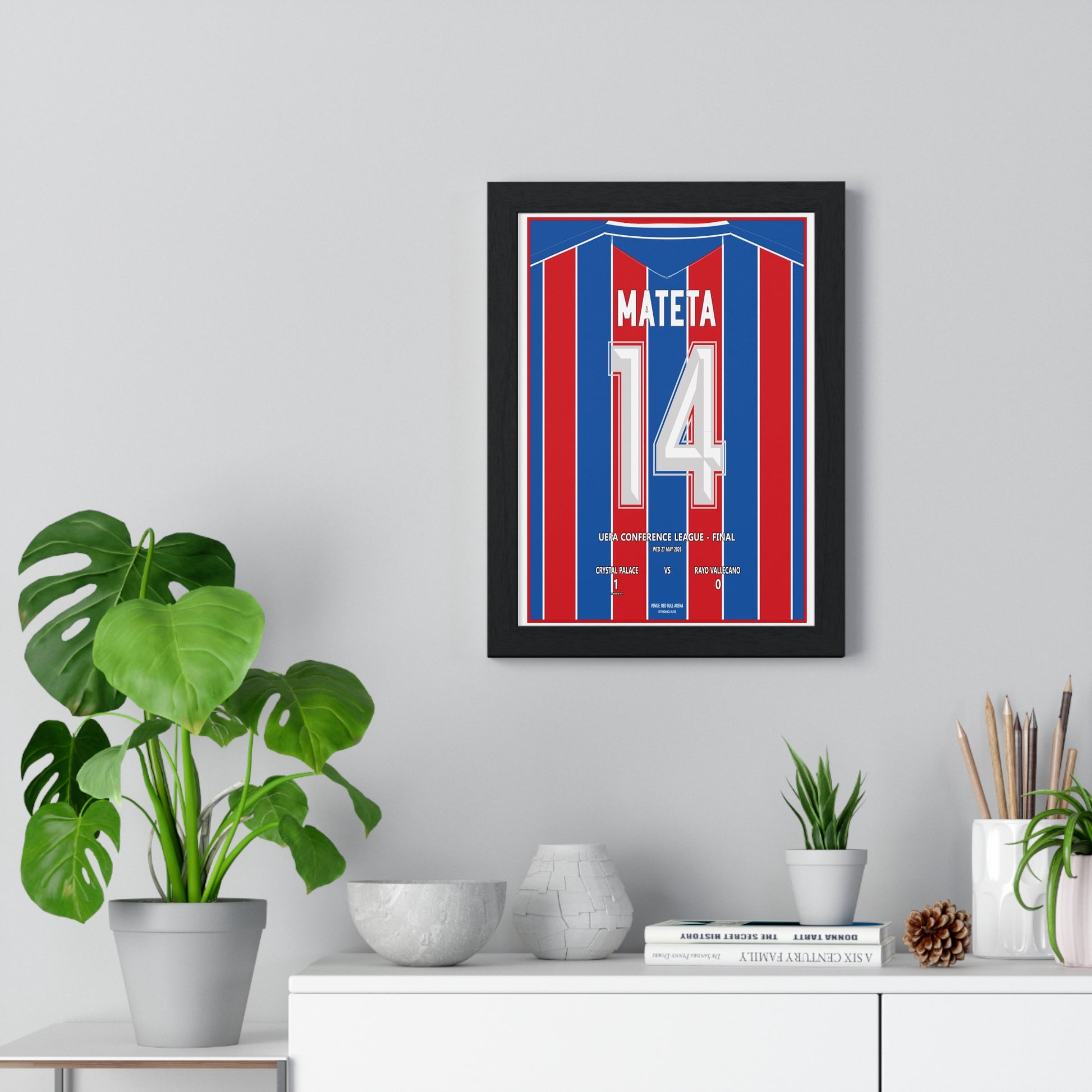 Crystal Palace Conference League Final 2026 player poster shown framed on wall