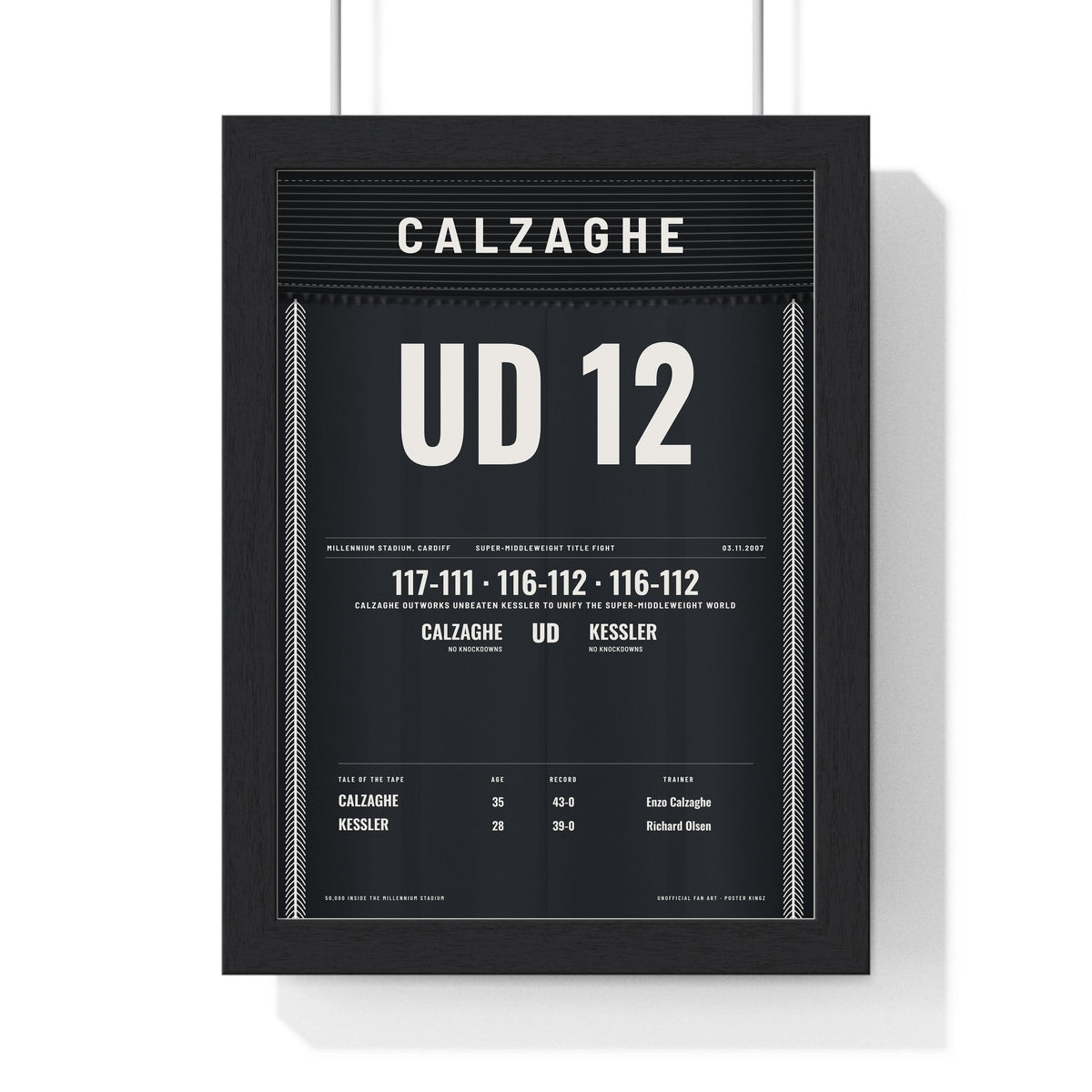 Calzaghe v Kessler 2007 Boxing Poster print framed in a black frame, ready to hang