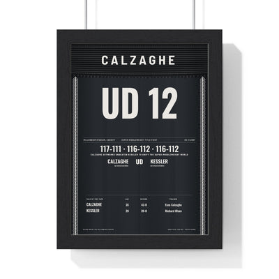 Calzaghe v Kessler 2007 Boxing Poster print framed in a black frame, ready to hang