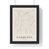 Cambridge street map poster in cream, minimal city map print framed in a black frame