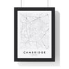 Cambridge street map poster in white, minimal city map print framed in a black frame