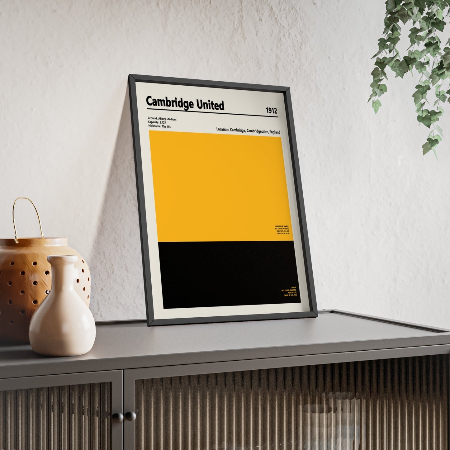 Framed Cambridge United colour swatch print