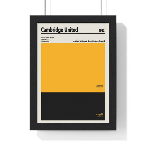 Cambridge United colour swatch print showing the U's amber and black team colours, framed wall art