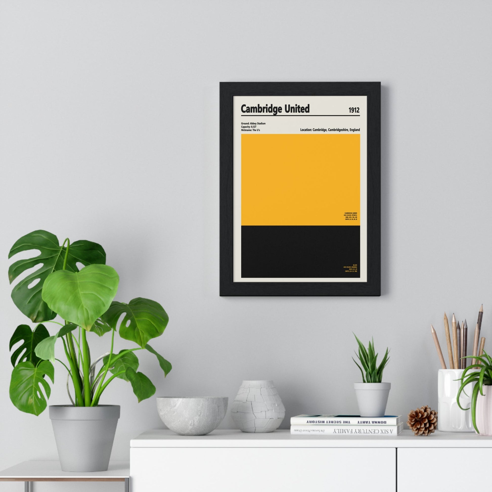 Framed Cambridge United colour swatch print