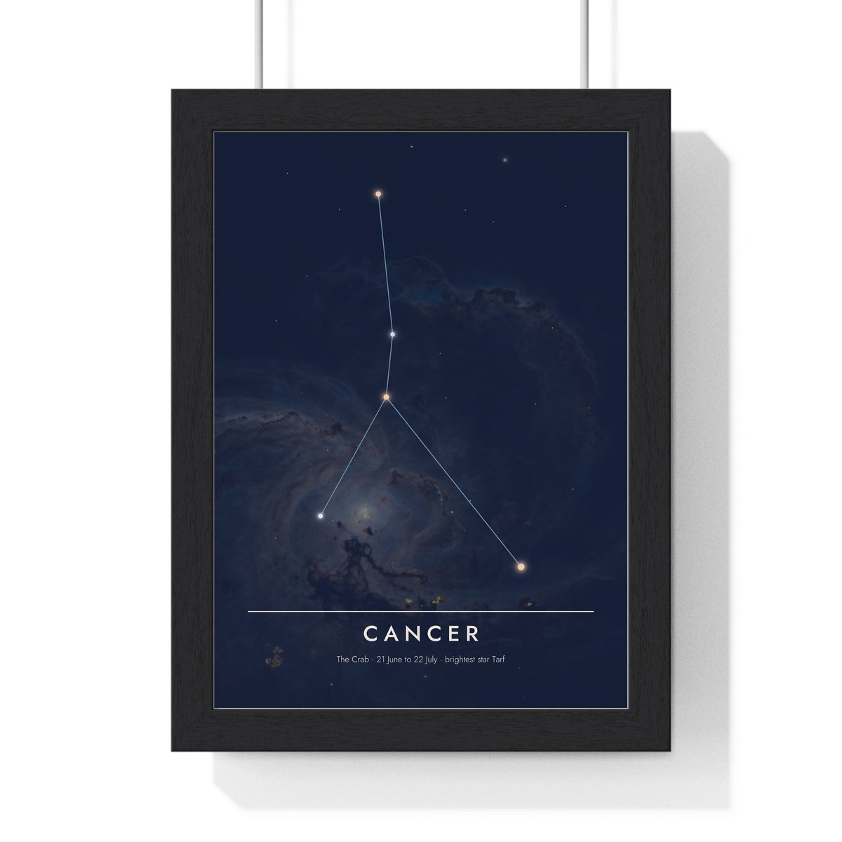 Cancer Constellation print framed in a black frame, ready to hang