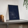 Cancer Constellation print framed and leaning on a sideboard