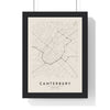 Canterbury street map poster in cream, minimal city map print framed in a black frame