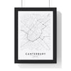 Canterbury street map poster in white, minimal city map print framed in a black frame