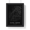 Cape Town street map poster in black, minimal city map print framed in a black frame