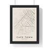 Cape Town street map poster in cream, minimal city map print framed in a black frame