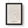 Cardiff street map poster in cream, minimal city map print framed in a black frame