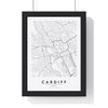 Cardiff street map poster in white, minimal city map print framed in a black frame