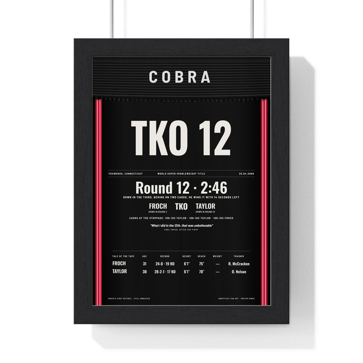 Froch v Taylor 2009 Boxing Poster framed in a black frame, ready to hang