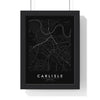 Carlisle street map poster in black, minimal city map print framed in a black frame