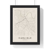 Carlisle street map poster in cream, minimal city map print framed in a black frame