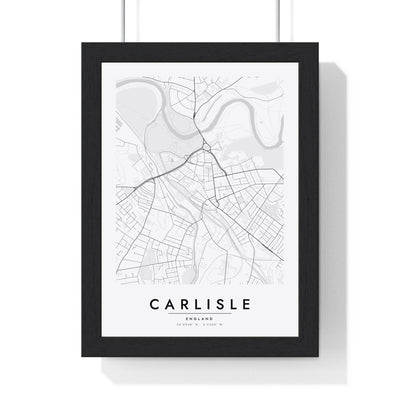 Carlisle street map poster in white, minimal city map print framed in a black frame