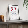 Carlton Fisk 1975 World Series Game 6 Home Run Poster - Boston Red Sox 27 Jersey Print framed and leaning on a sideboard