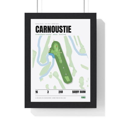 Carnoustie 16th Hole White print framed in a black frame, ready to hang