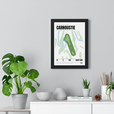 Carnoustie 16th Hole White print framed on a living room wall