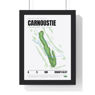 Carnoustie 6th Hole White print framed in a black frame, ready to hang