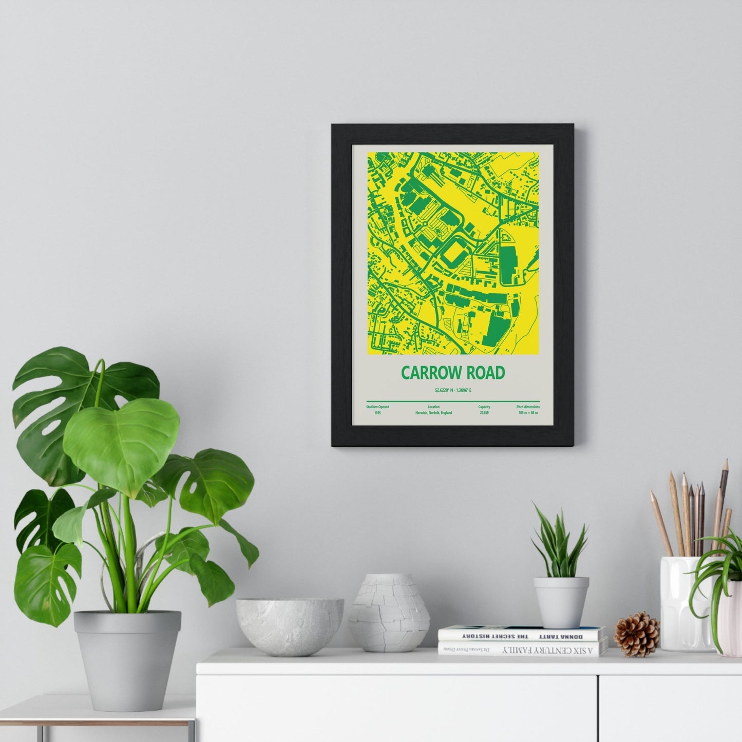 Framed Carrow Road Stadium map print