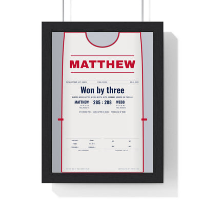 Catriona Matthew Royal Lytham 2009 Golf Poster - Caddie Bib Major Win Print framed in a black frame, ready to hang