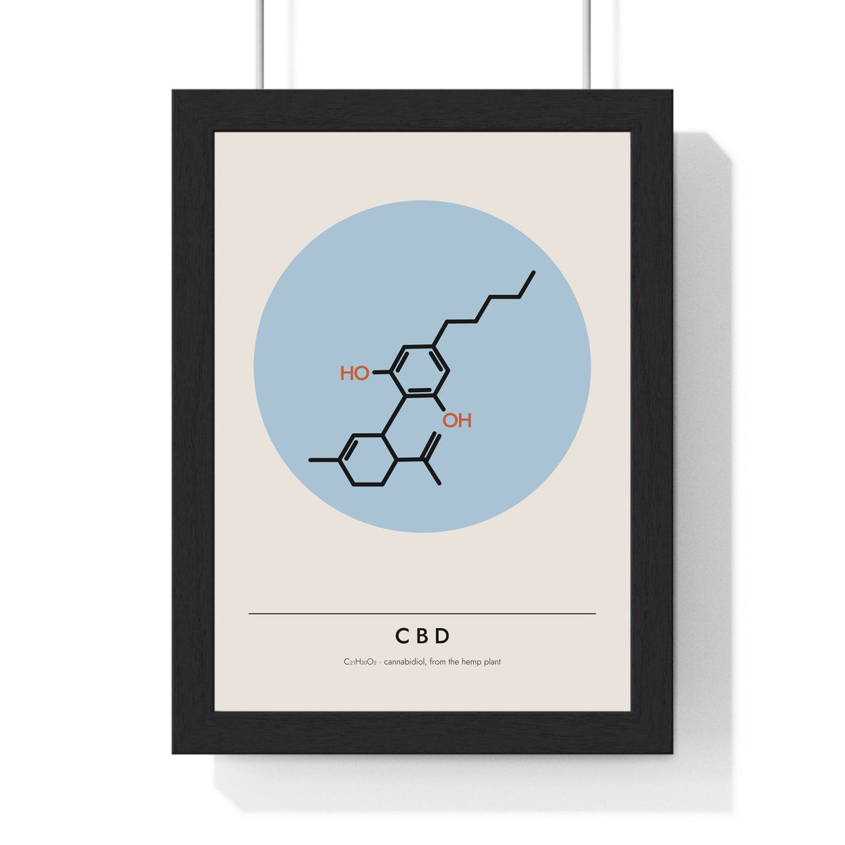 CBD Molecule print framed in a black frame, ready to hang