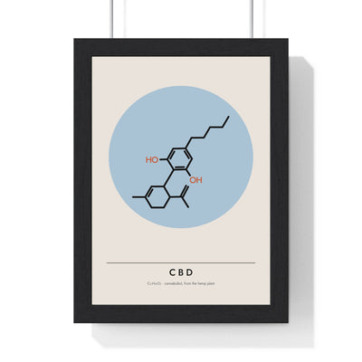CBD Molecule print framed in a black frame, ready to hang