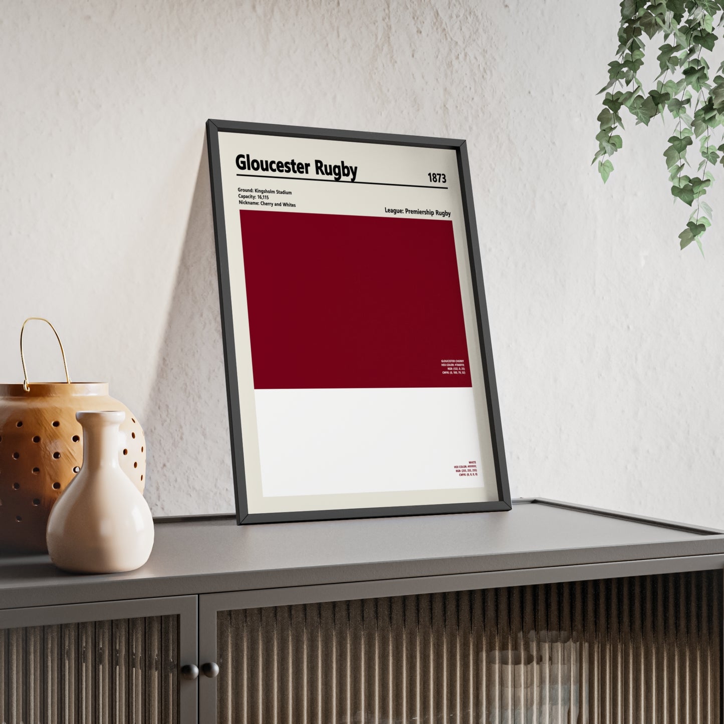 Gloucester Rugby colour palette wall art for rugby fans