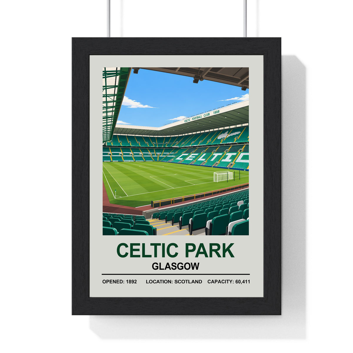 Celtic Celtic Park print framed in a black frame, ready to hang