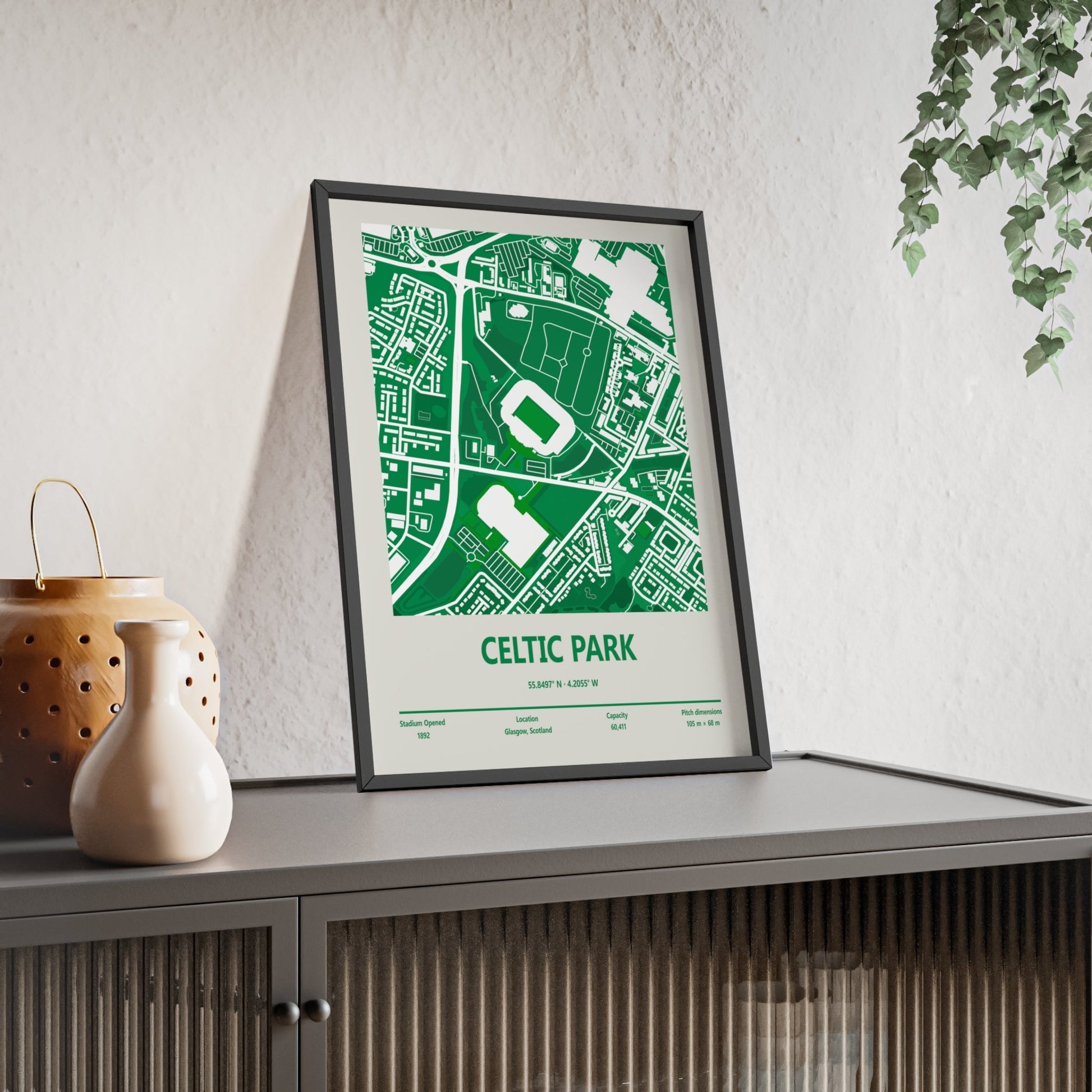 Framed Celtic Park Stadium map print