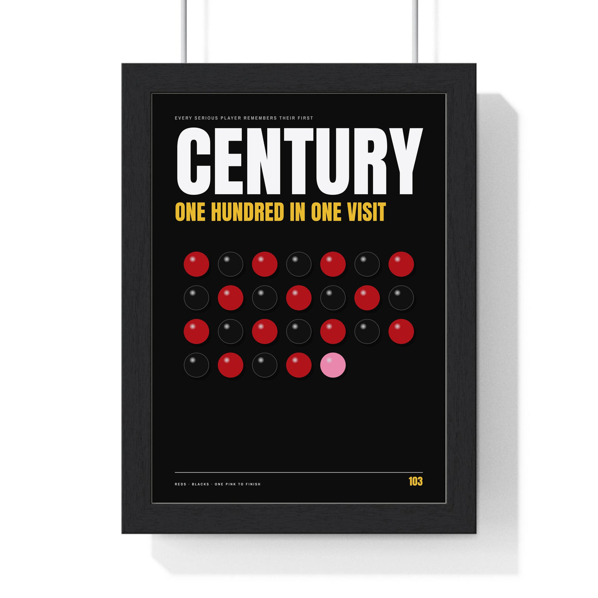 Century Break Snooker print framed in a black frame, ready to hang
