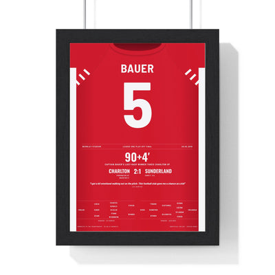 Charlton Athletic Play-Off Final 2019 Poster - Patrick Bauer 5 Wembley Shirt Print framed in a black frame, ready to hang