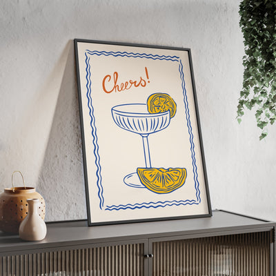 Framed Cheers Cocktail Print - Lemon Cocktail Bar print