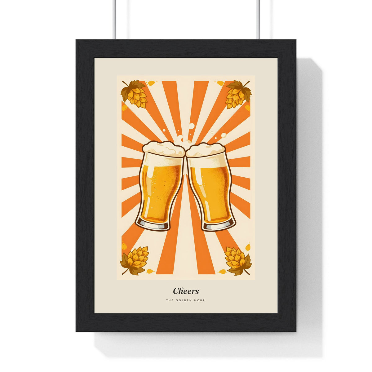 Cheers Retro Beer Poster framed in a black frame, ready to hang