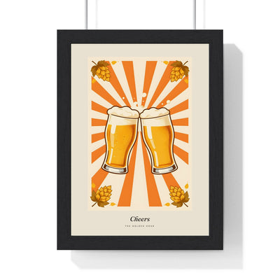 Cheers Retro Beer Poster framed in a black frame, ready to hang