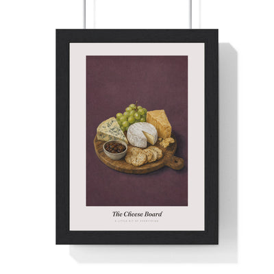 Cheese Board Print framed in a black frame, ready to hang