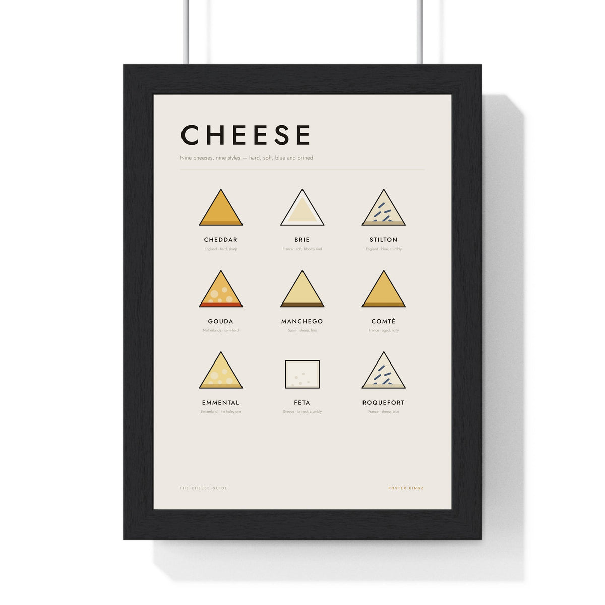 Cheese Guide print framed in a black frame, ready to hang