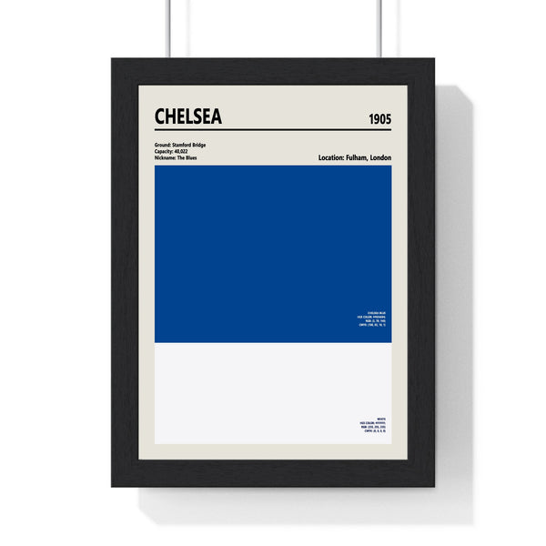 Chelsea Colour Swatch Print framed in a black frame, ready to hang