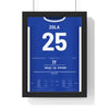 Chelsea Cup Winners Cup Final 1998 Poster - Gianfranco Zola 25 Stockholm Shirt Print framed in a black frame, ready to hang
