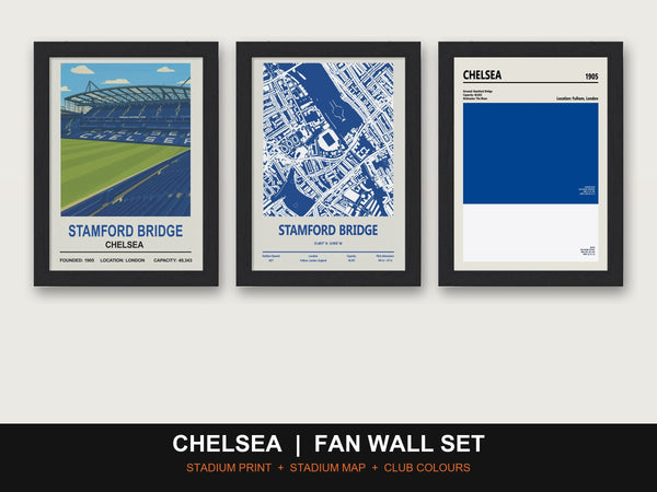 Chelsea Fan Wall Set | Stamford Bridge Print, Stadium Map & Club Colours