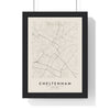 Cheltenham street map poster in cream, minimal city map print framed in a black frame