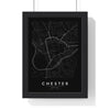 Chester street map poster in black, minimal city map print framed in a black frame