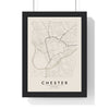 Chester street map poster in cream, minimal city map print framed in a black frame