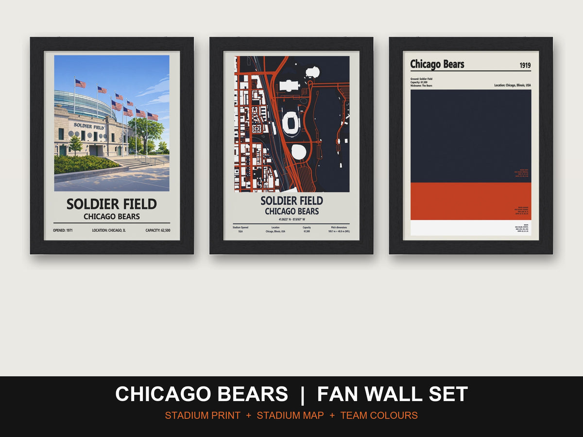 Chicago Bears Fan Wall Set | Soldier Field Print, Stadium Map & Team Colours
