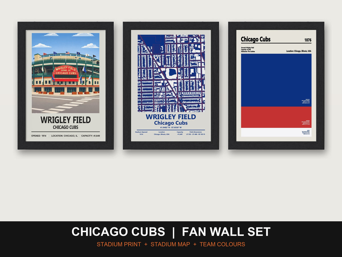 Chicago Cubs Fan Wall Set | Wrigley Field Print, Stadium Map & Team Colours