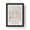Chicago street map poster in cream, minimal city map print framed in a black frame
