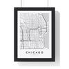 Chicago street map poster in white, minimal city map print framed in a black frame